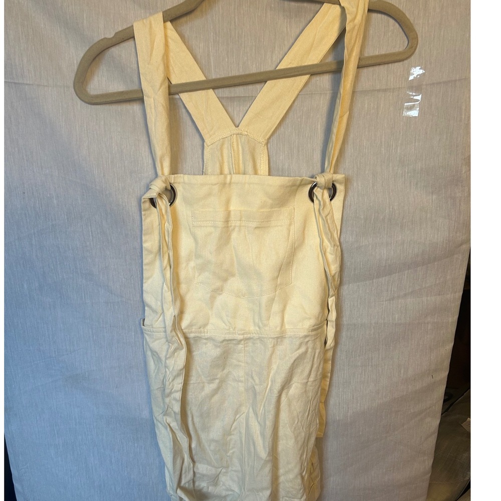 Womens Pale Yellow/Khaki Linen Blend Tie Strap Overalls Jumpsuit Cottagecore L